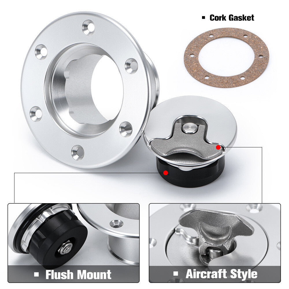 Fuel Filler Neck Up Gas Flush Mount Universal 6 Holes ID: 35.5MM Stainless Steel