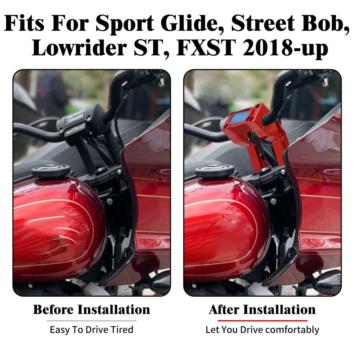 1 Handlebar 6 Red Riser Clamp Kit for Harley Softail Street Bob Low Rider ST