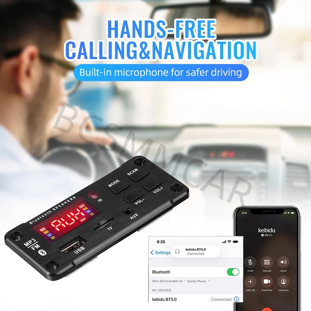 Bluetooth 5.0 Decoder Board For Car MP3 Player USB AUX FM 2x25W Power Amplifier