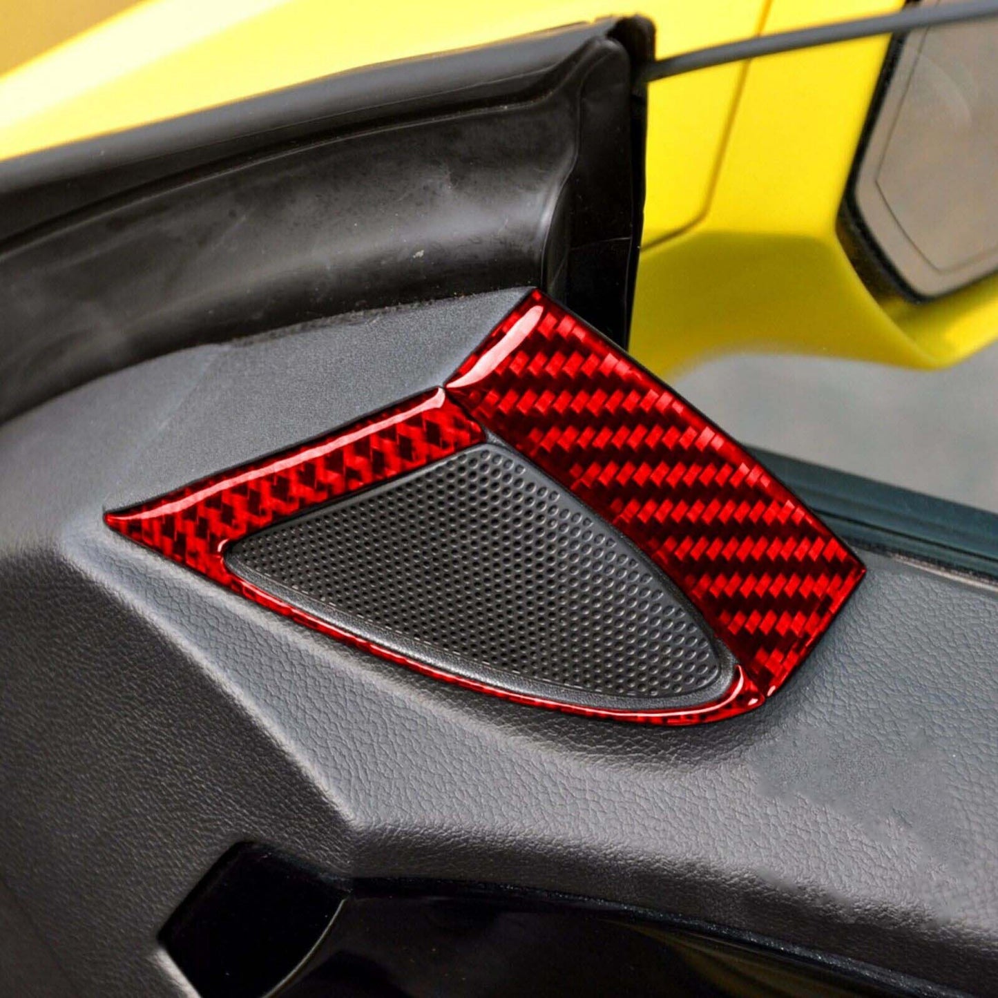 for Chevrolet Camaro 10-15 Front Door Speaker Horn Frame Red Carbon Fiber Trim