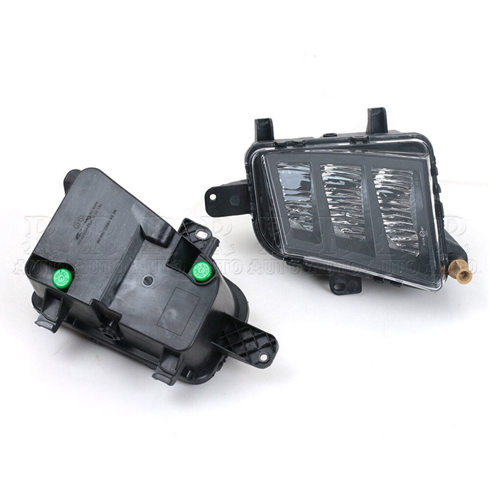 A pair of white front LED DRL fog lights suitable for Volkswagen for Golf 7, A7, MK7, GTI, and GTD models from 2013 to 2017.