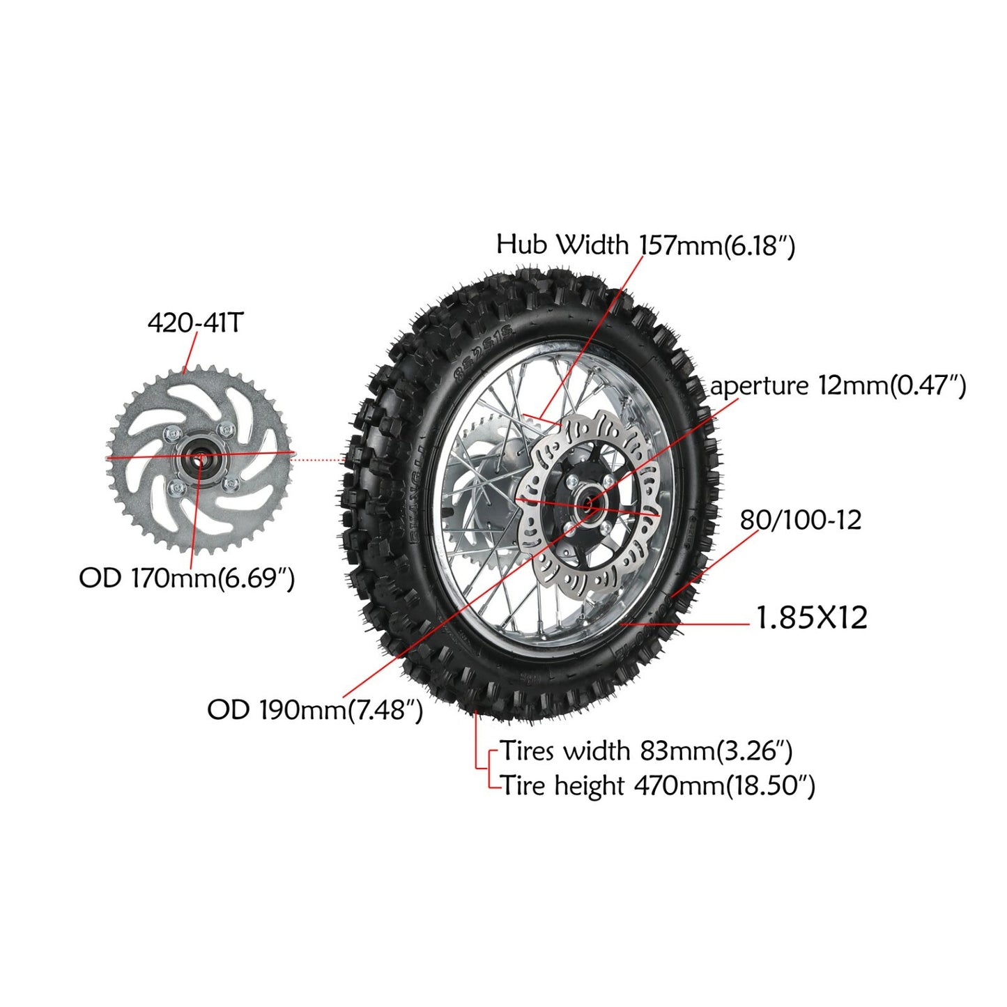 14-inch 12-inch Dirt Pit bicycle front and rear tires + fork CRF50 Atomik 110 125