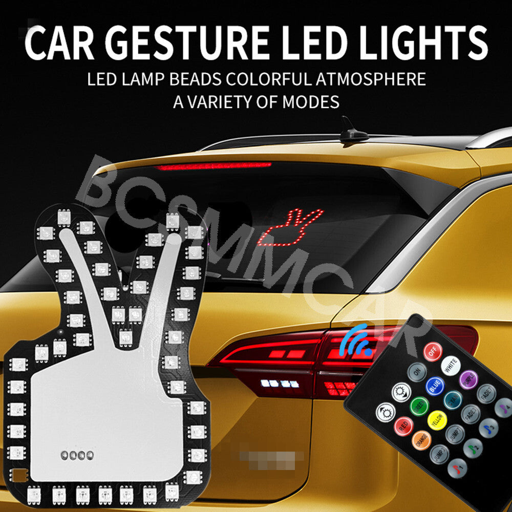 RGB Finger Gesture Light Funny LED Car Back Window Sign Hand Light With Remote