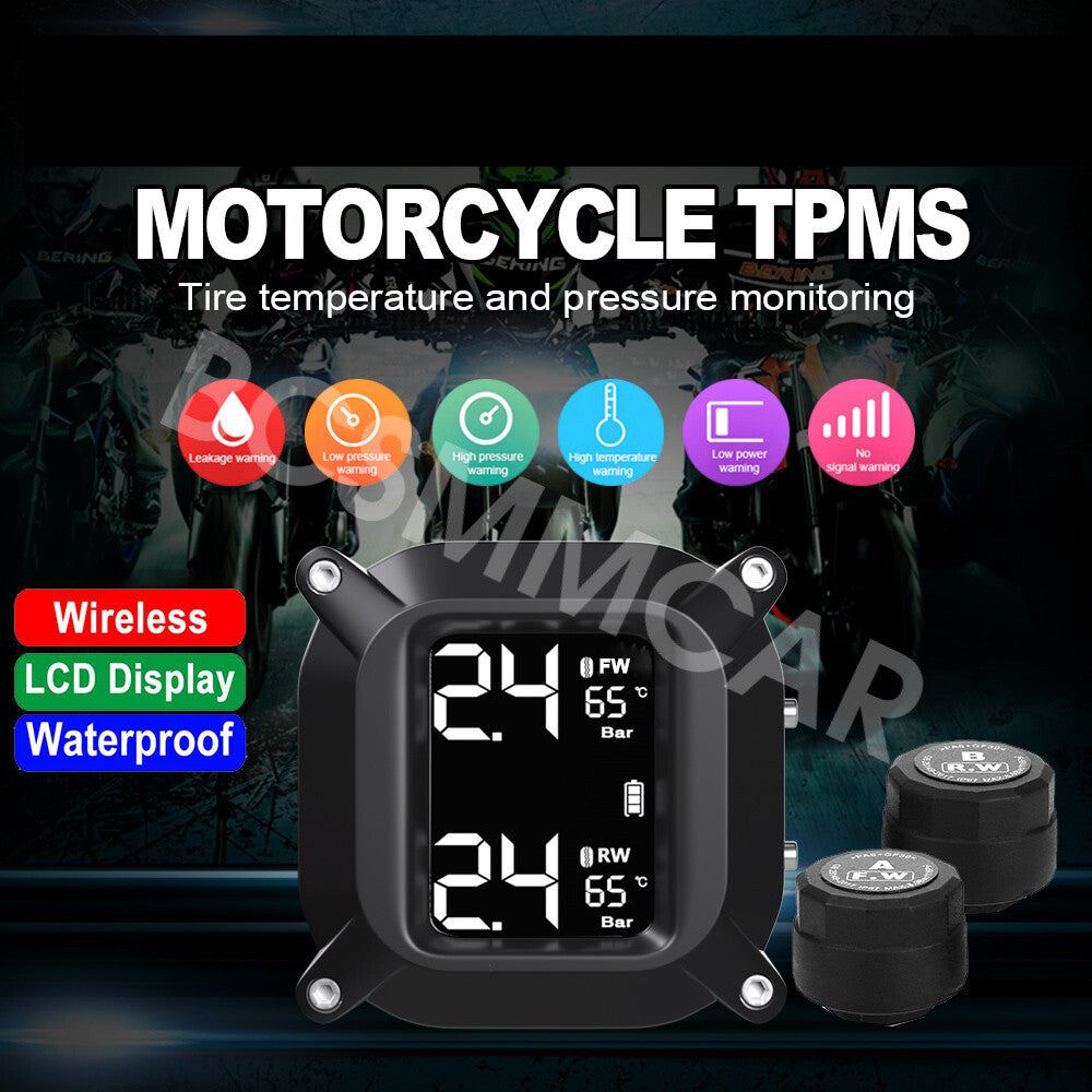 2 External Sensors TPMS Tire Pressure Monitoring System For Motorcycle W/Bracket