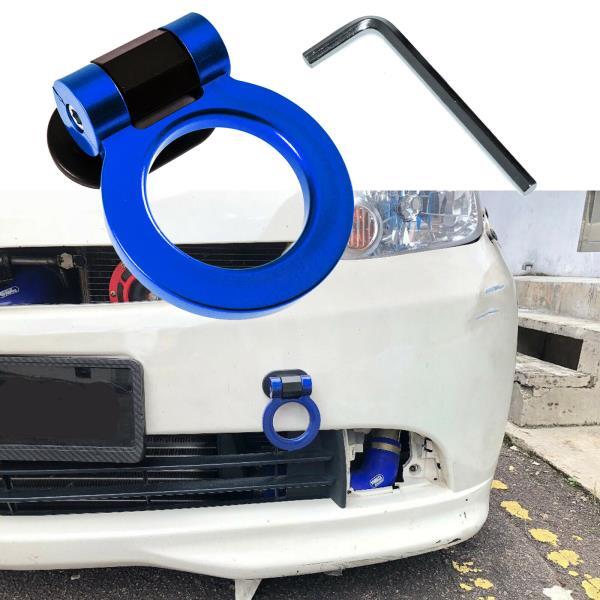 Track Sport Racing Style Tow Hook Ring Set Decor For Bumper Universal Fit Blue