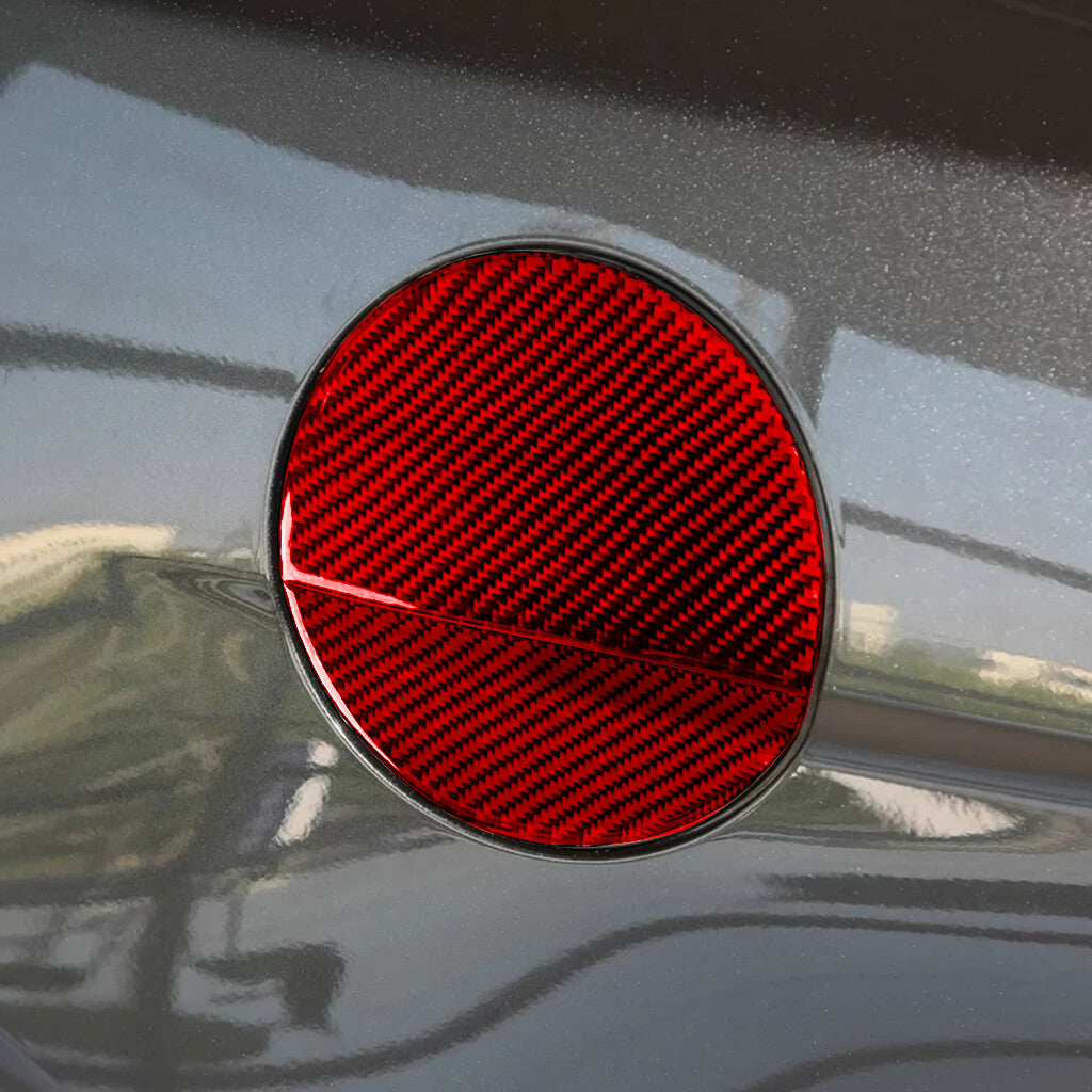 2¡Á Red Carbon Fiber Fuel Tank Filler Door Cover Gas Cap for Ford for Mustang 2015-22
