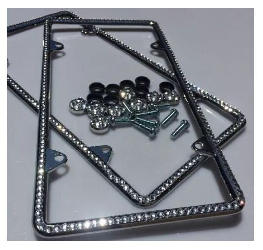 2-Piece Car License Plate Frame Cover Back Cover Silver Glitter Crystal Thin Suitable for ford