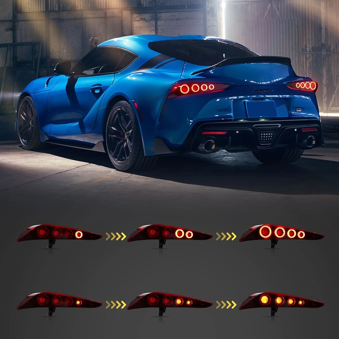 1. Dual LED red taillights for 2020-2024 for Toyota GR Supra A90/A91 with animation.