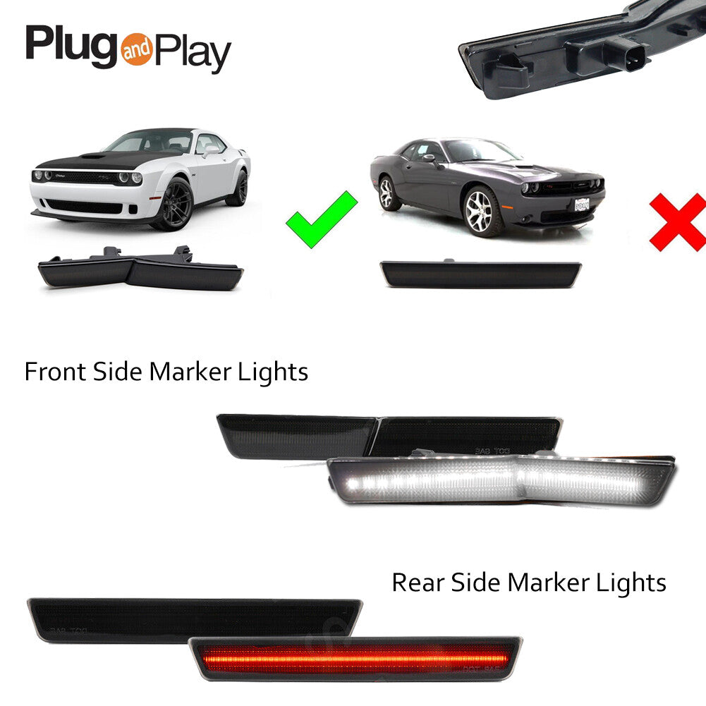 Front white and rear red fender side marker light kit for Dodge for Challenger 2018-up