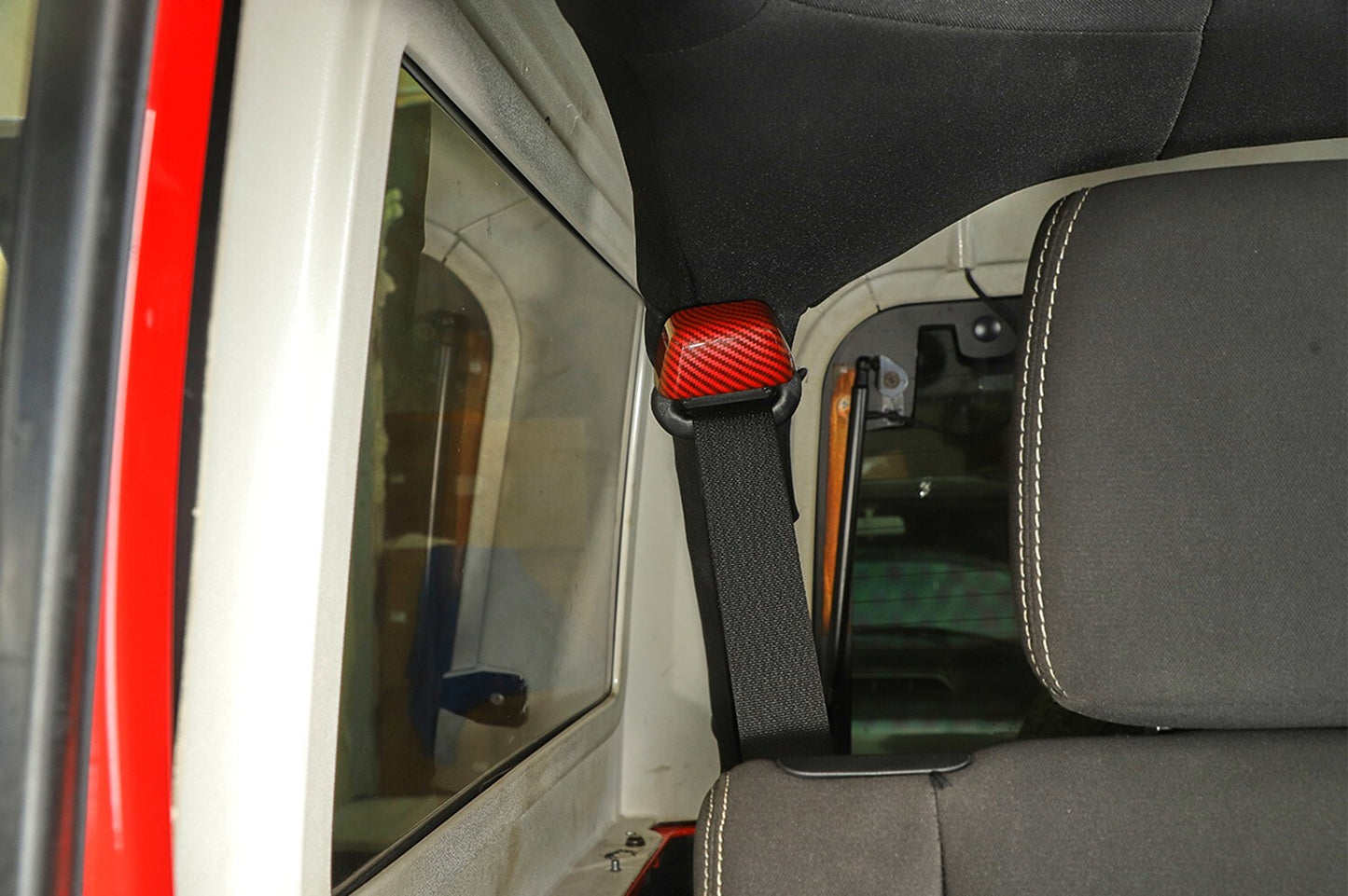 Red for Seat Safety Belt Buckle Cover Trim for Jeep for Wrangler JK 2007-17 Carbon Fiber