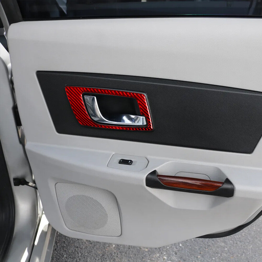 Red Interior Rear Door Handle Carbon Fiber Trim Cover for Cadillac CTS 2003-2007