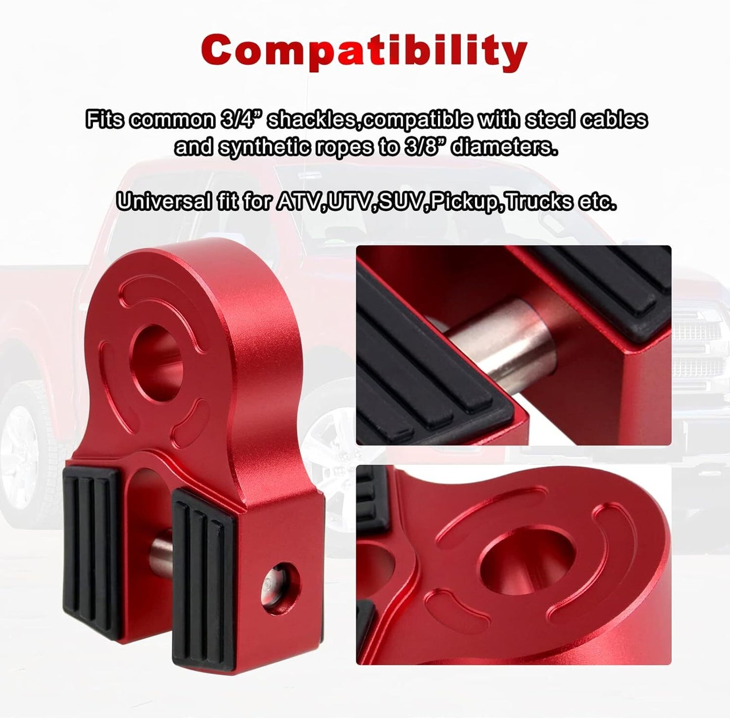 Winch Shackle Flat Mount Hook Assembly For ATV UTV SUV Pickup Truck Aluminum Red