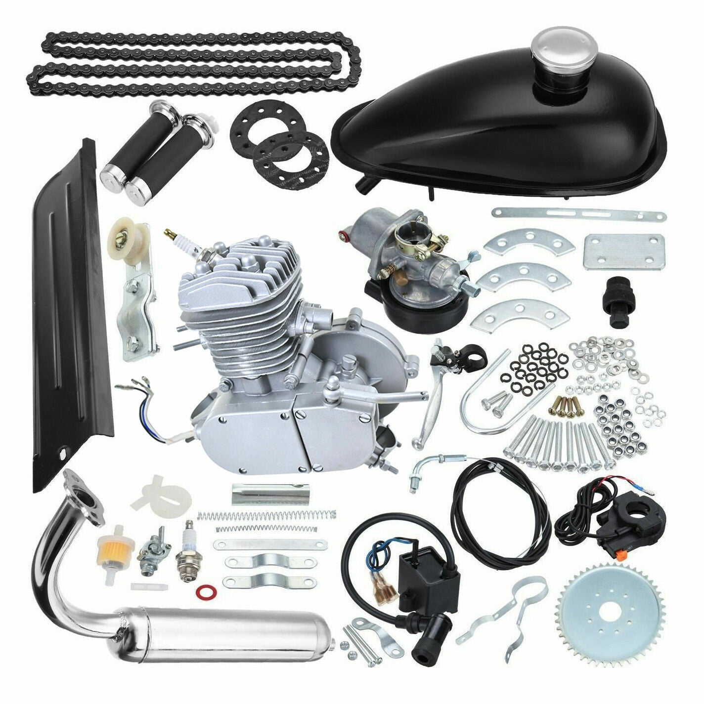 80cc 2-Stroke Bike Cycling Motorized Bicycle Engine Motor Kit Petrol Gas Silver