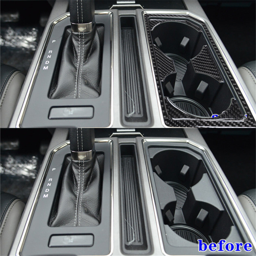 Carbon Fiber Interior Water Cup Holder Panel Trim Cover for Ford F-150 2015-2017