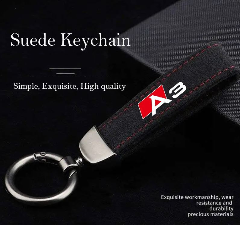 Black and red suede car keychain/key ring/horseshoe buckle accessory for Audi Q5.