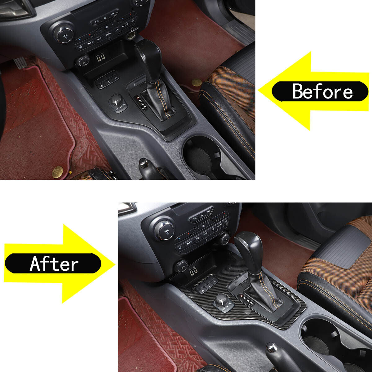 2¡ÁCarbon Fiber ABS Central Control Gear Shift Panel Trim for Ford Ranger 2015-22