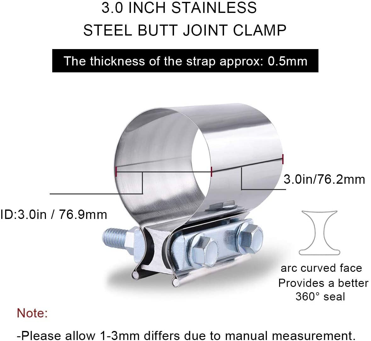 2-Pack Butt Coupler with 3-inch Exhaust Jacket Coupler, T304 Stainless Steel