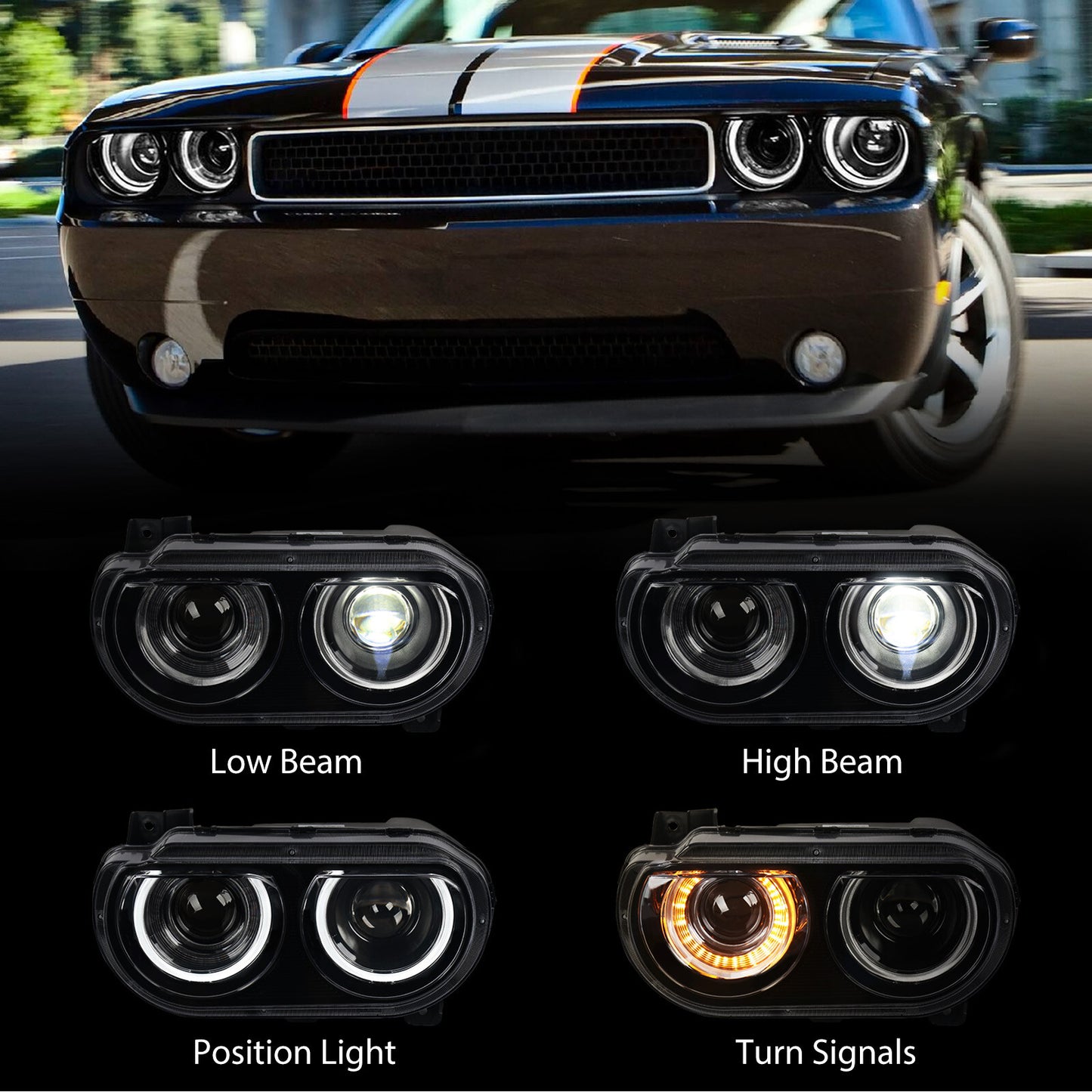 2P For 2008-2014 for Dodge for Challenger Projector Upgrade Headlights Front Lamps LH RH