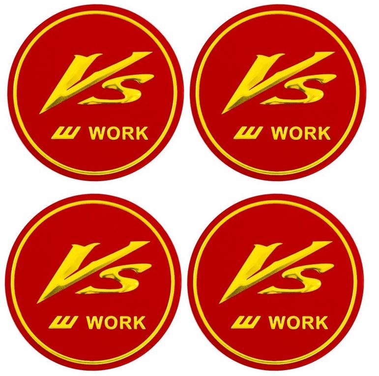Red 4x45 mm VS Work Wheel Center Sticker, Hub Sticker, Rim Sticker, Logo