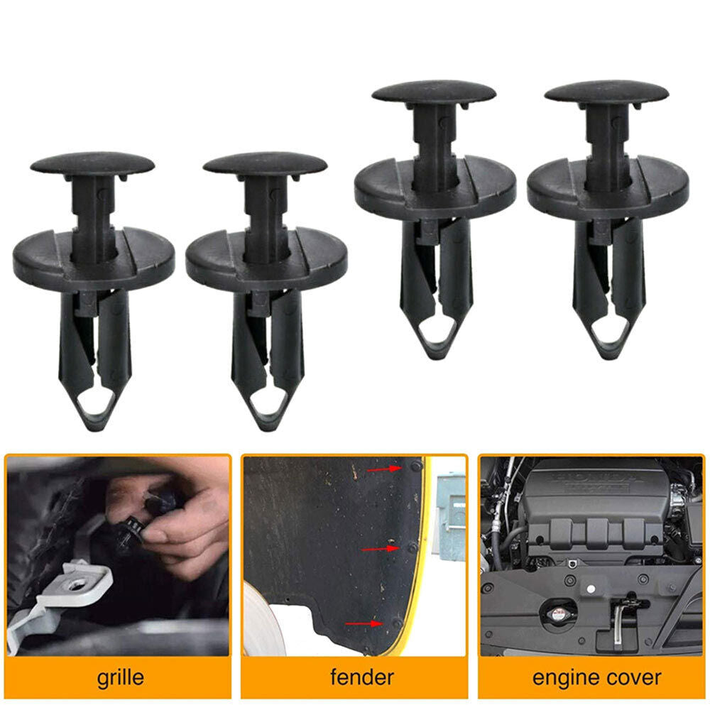 100-piece pack of black plastic rivets with 8mm hole fasteners for mudguards and bumpers - promotional clips