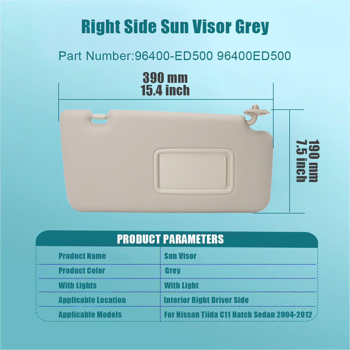 Front Right Sun Visor 96400-ED500 96400ED500 New for Nissan Tiida C11 Hatch