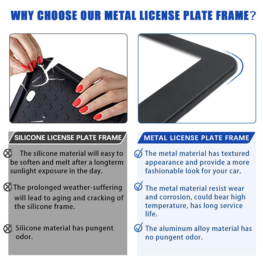 for Chevy Silverado 3500 Cab Accessory Metal License Plate Frame Black Cover