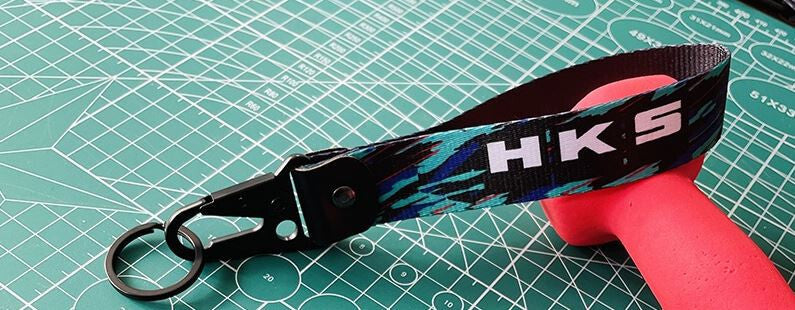 Car keychain/ring with lanyard, HKS black, suitable for Honda and for Acura .