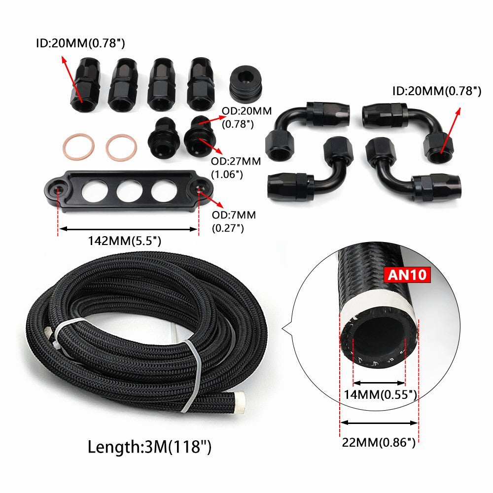2L 10AN Oil Catch Can Reservoir Tank Breather Filter Baffled+10AN Fuel Line Kit