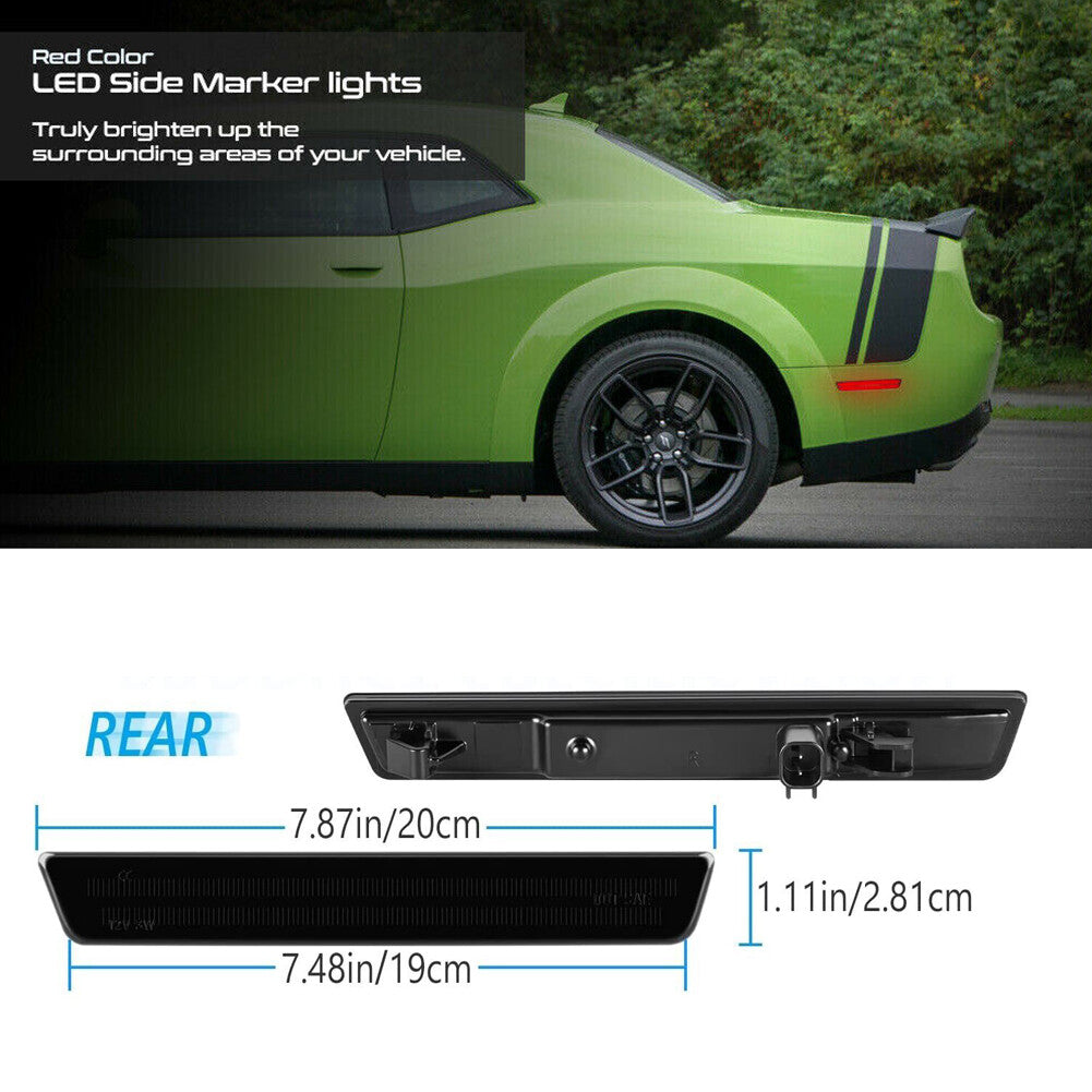 Smoked lens with red LED side marker lights for 2015-2023 for Dodge for Challenger
