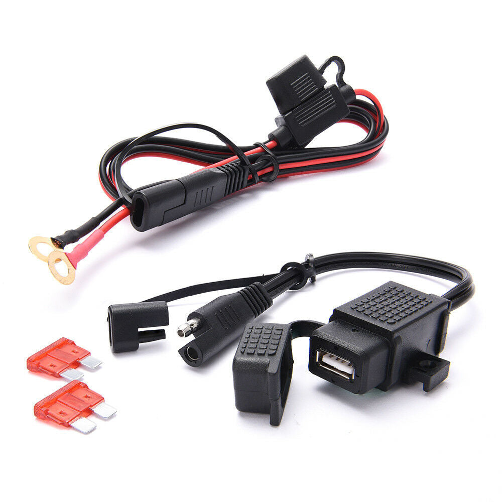 Motorcycle USB Charger Waterproof SAE to USB Cable Adapter Phone GPS Tablets F