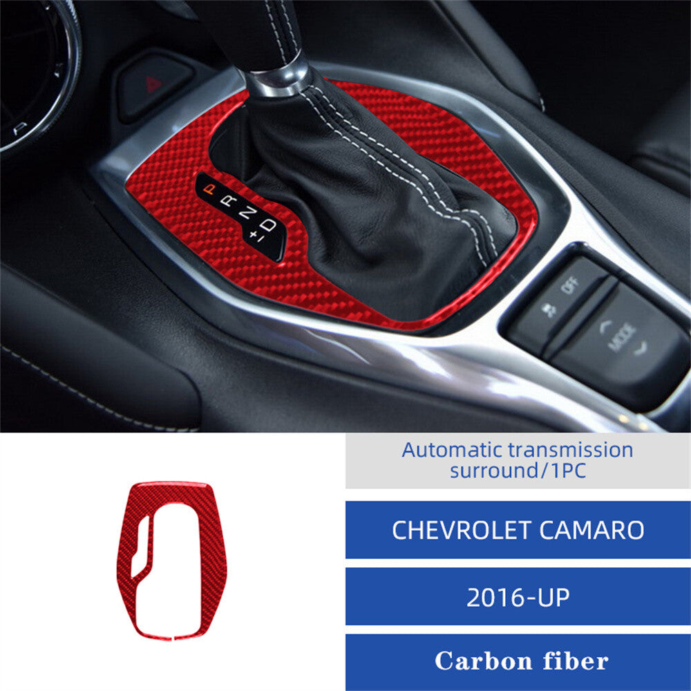 Red Carbon Fiber Central Control Gear Shift Cover for Chevrolet Camaro 2016-2023