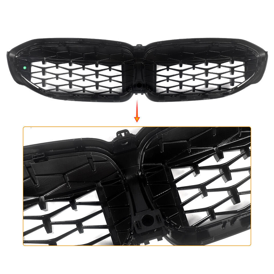 Diamond Front Kidney Grill Grille for BMW G20 330i M340i 2019-2022 Gloss Black