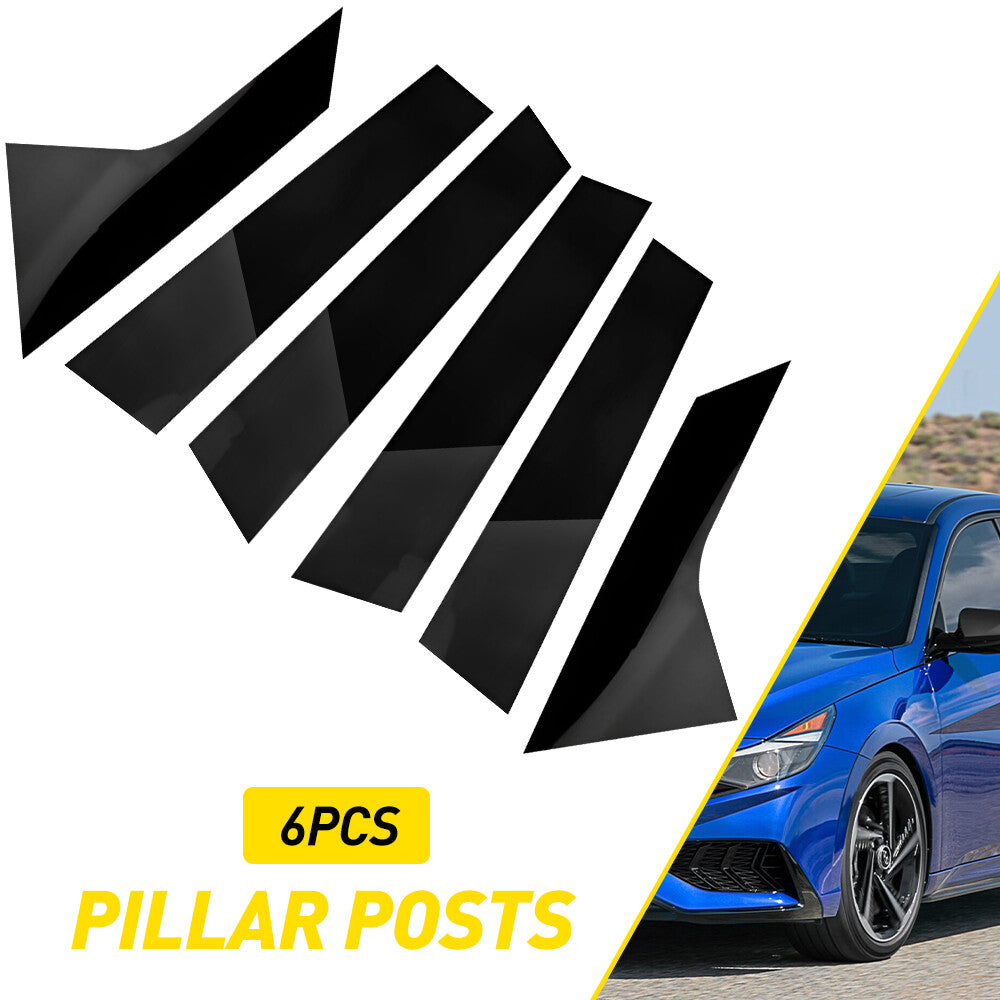 6-Piece Gloss Black Car Column, Door Column, and Window Trim for Hyundai for Elantra 2021-2023 J