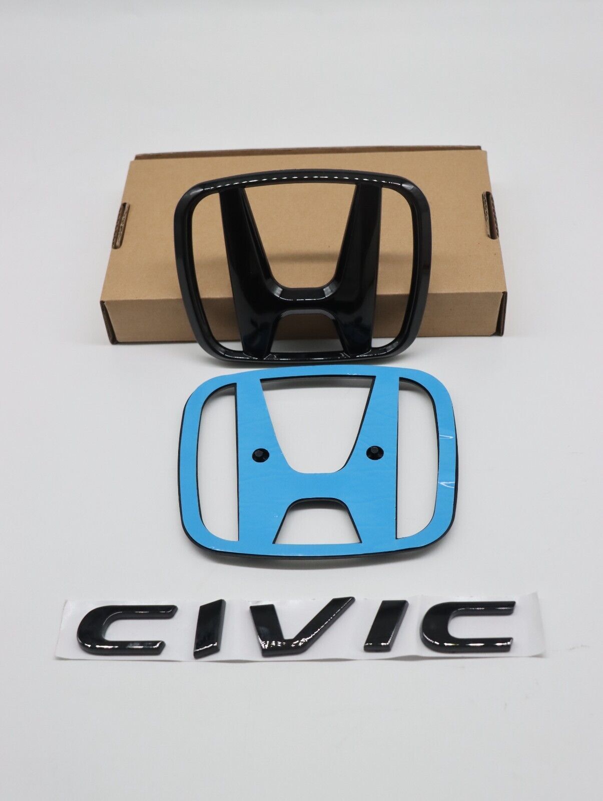 GLOSS BLACK EMBLEM BADGE For H+ for CIVIC FC FK 2015-2021 Sticker Front Rear KIT