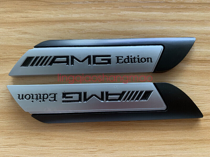 2x Silver/Black AMG EDITION Fender Emblem Badge Decal Sticker for Mercedes-Benz