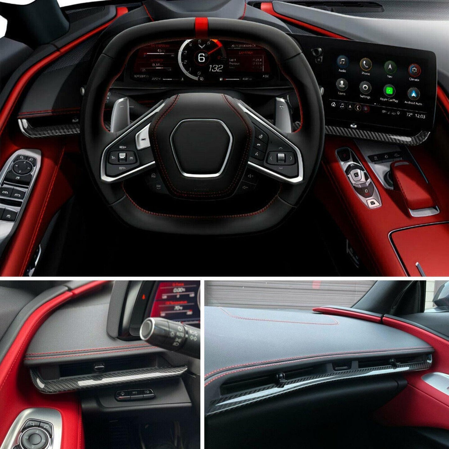 for Corvette C8 Z51 2020-2022 Dry Carbon Fiber Interior Console Dashboard Panel