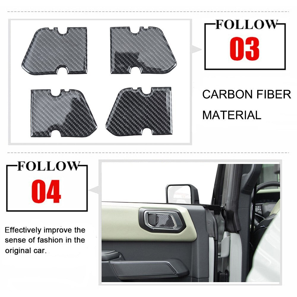 Carbon Fiber Inner Door Handle Bowl Panel Cover Trim for Ford Bronco 2021-2024