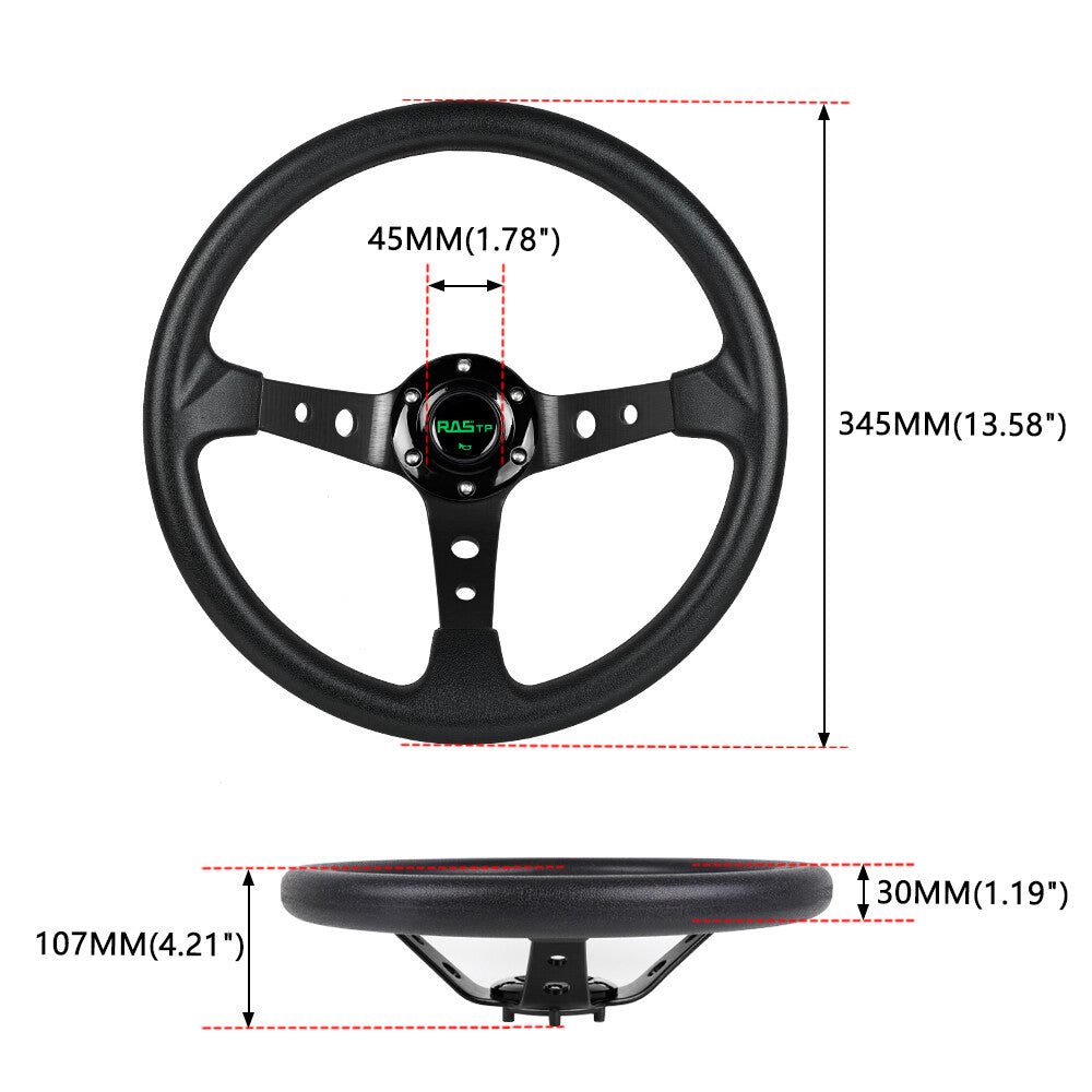 14 Universal Racing Steering Wheel Aluminum Drifting Deep Dish Black