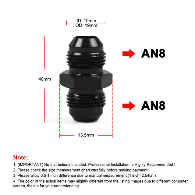 1-Pack - 8 AN Male Flash Connector to - 8 AN Male Flash Connector Coupler Accessories Black Aluminum