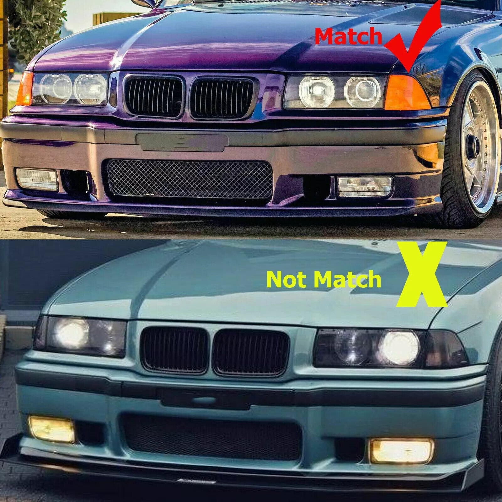 Front Bumper Hood Kidney Grille for BMW 3 Series E36 M3 1996-1999 Matte Black
