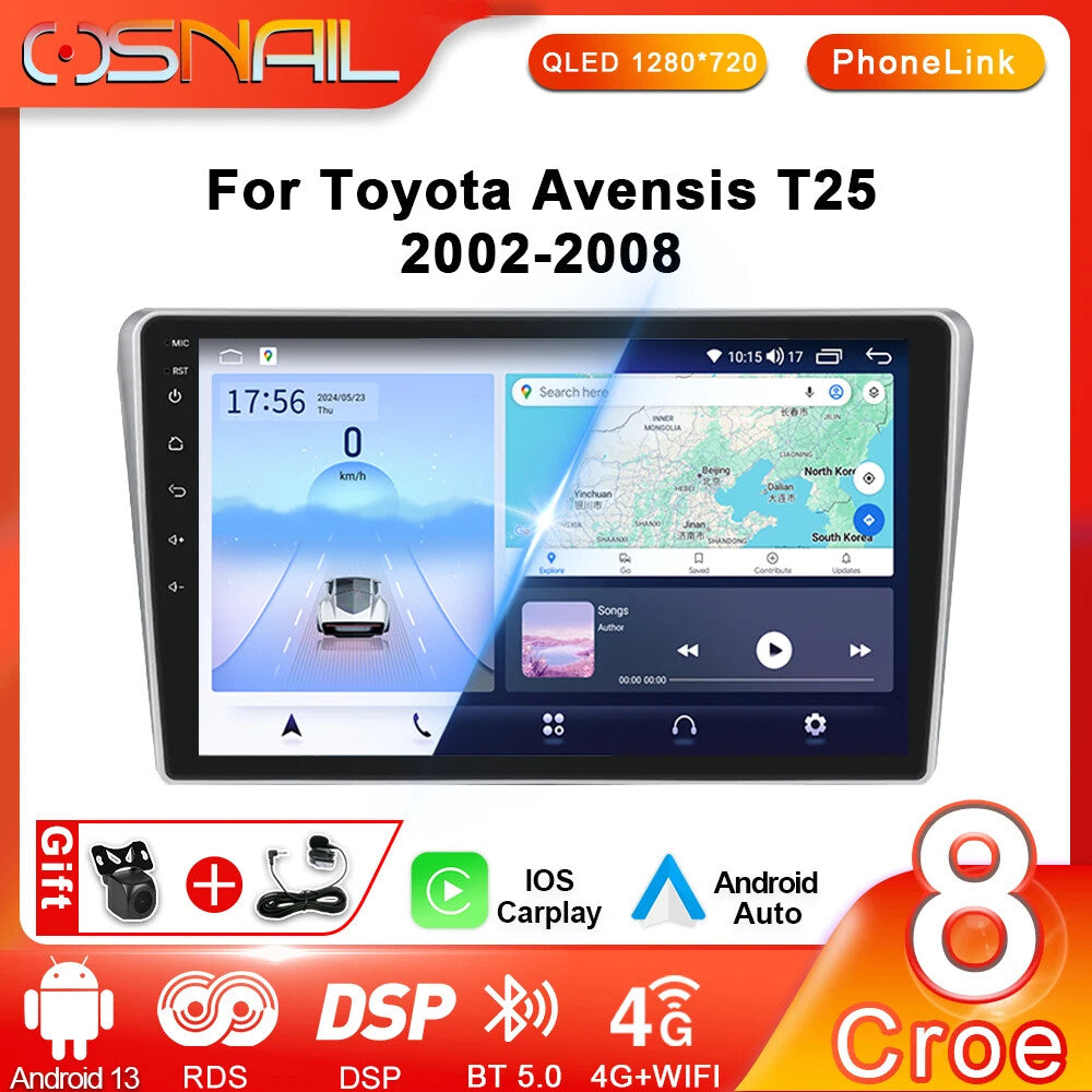 Android Auto Car Radio for Toyota Avensis T25 02-08 Stereo Video Player GPS Navi