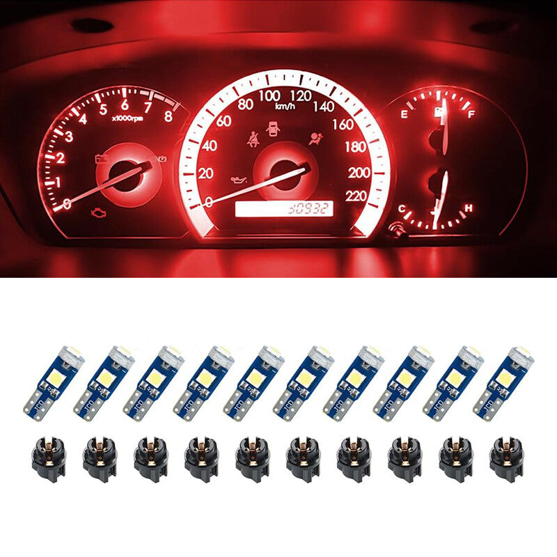 10Pcs T5 3030-3SMD Car Dashboard LED Lights Red High Light Bulb