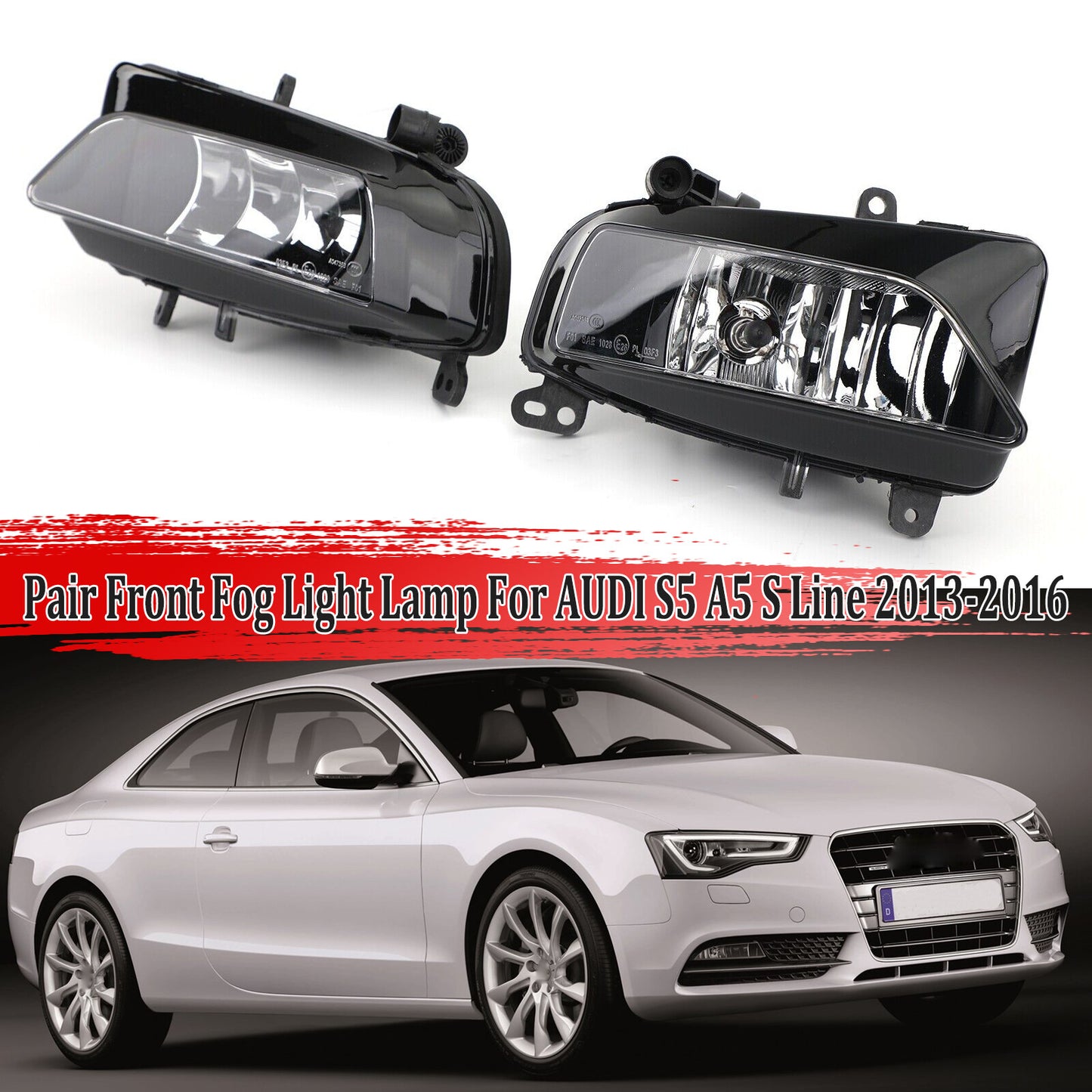Two halogen fog lights for Audi A5 S series S5 2013 2014 2015 2016