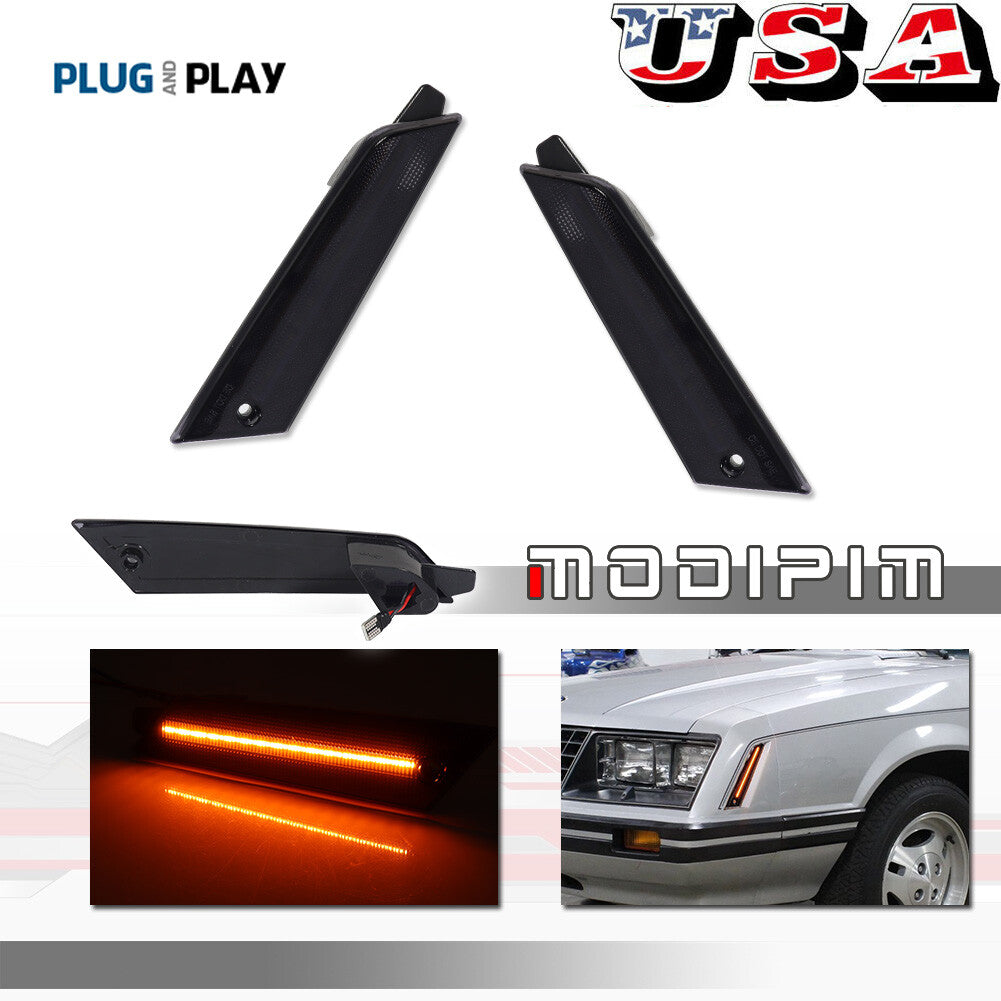 Suitable for Ford for Mustang 1979-1986, smoked lens, amber LED front corner side marker light.