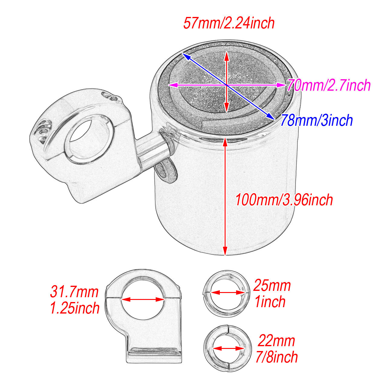 Chrome Universal Motorcycle Aluminum Drink Cup Holder for Harley 1 Handlebar