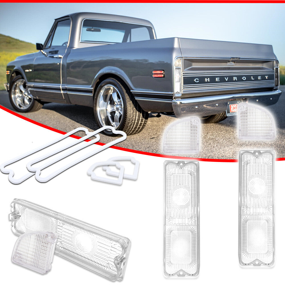 Package/4 with Washer Pickup Taillight Covers, Clear for Chevrolet and Gimsi Trucks 1967-1972