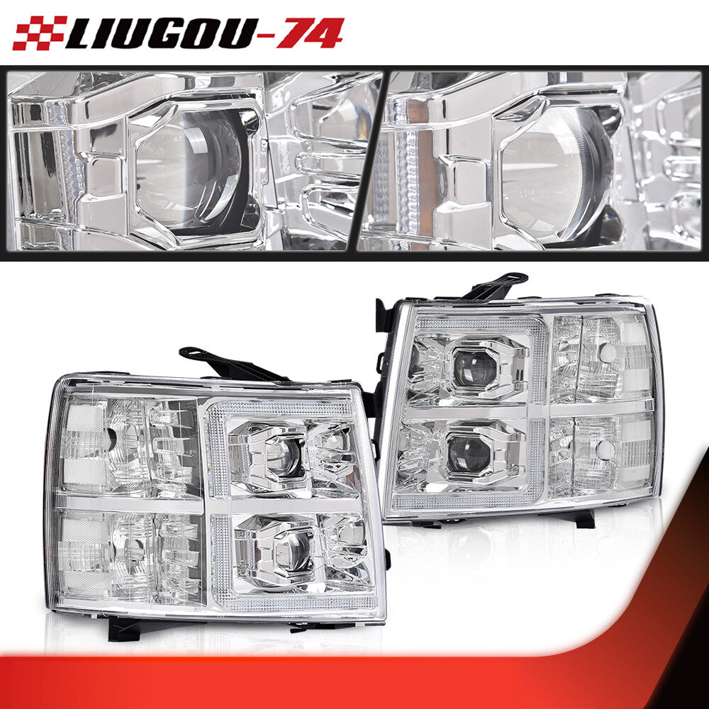 Suitable for 07-14 for Chevrolet Silverado chrome-plated transparent corner headlights, new.