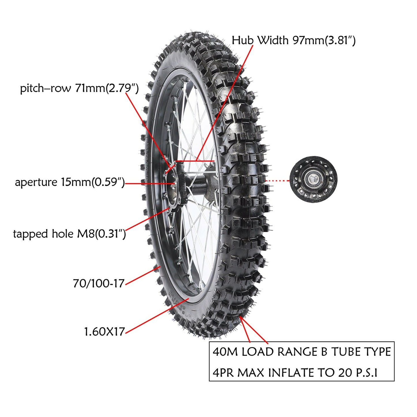 70/100-17 rim, 17-inch front disc brake for Pit bicycle, Taodao SSR 125cc 140