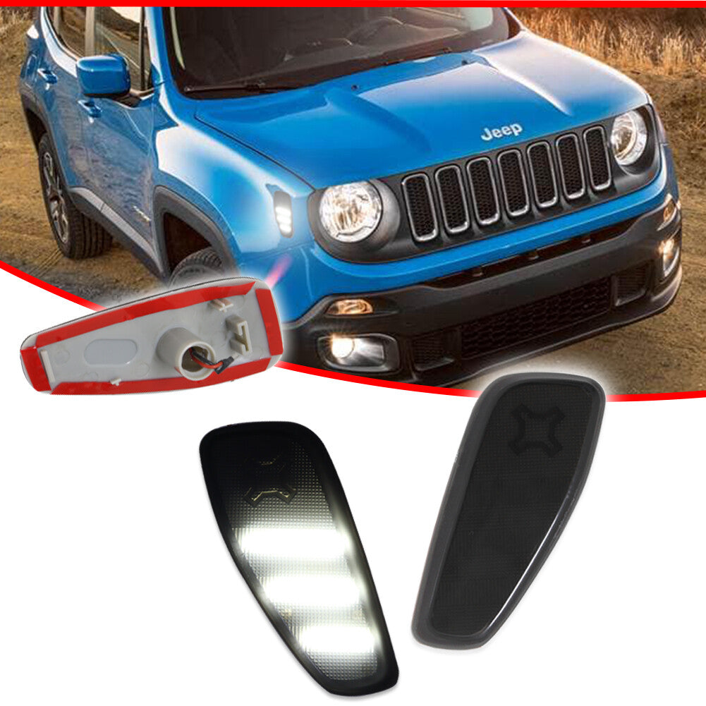 2-pack of smoked side marker turn signal white LED lights suitable for 2015 and older for Jeep Renegade