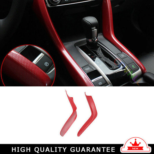 Gear Shift Both Side Cover Trim for Honda for Civic 10th 2016-2021 Red Carbon Fiber